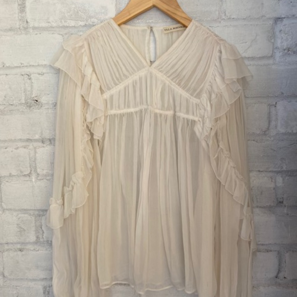 Ulla Johnson Sheer  Ruffle Silk V Neck Blouse